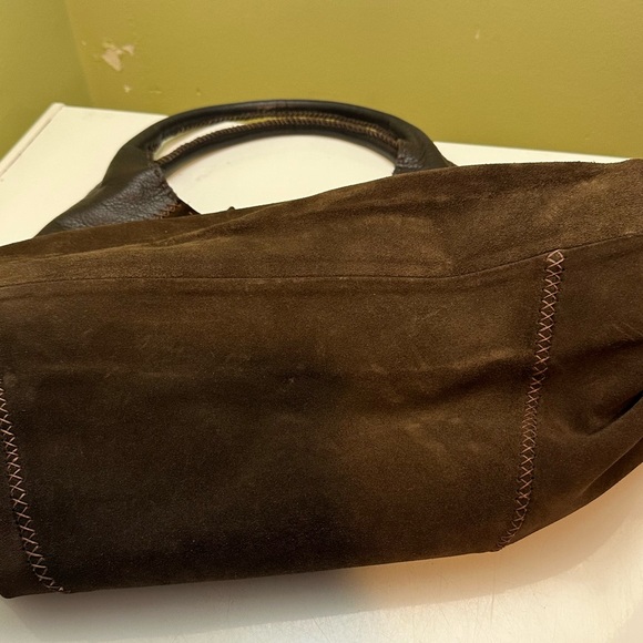Carla Mancini vintage brown suede w/ leather handles & leather top sides see pic - Picture 6 of 8